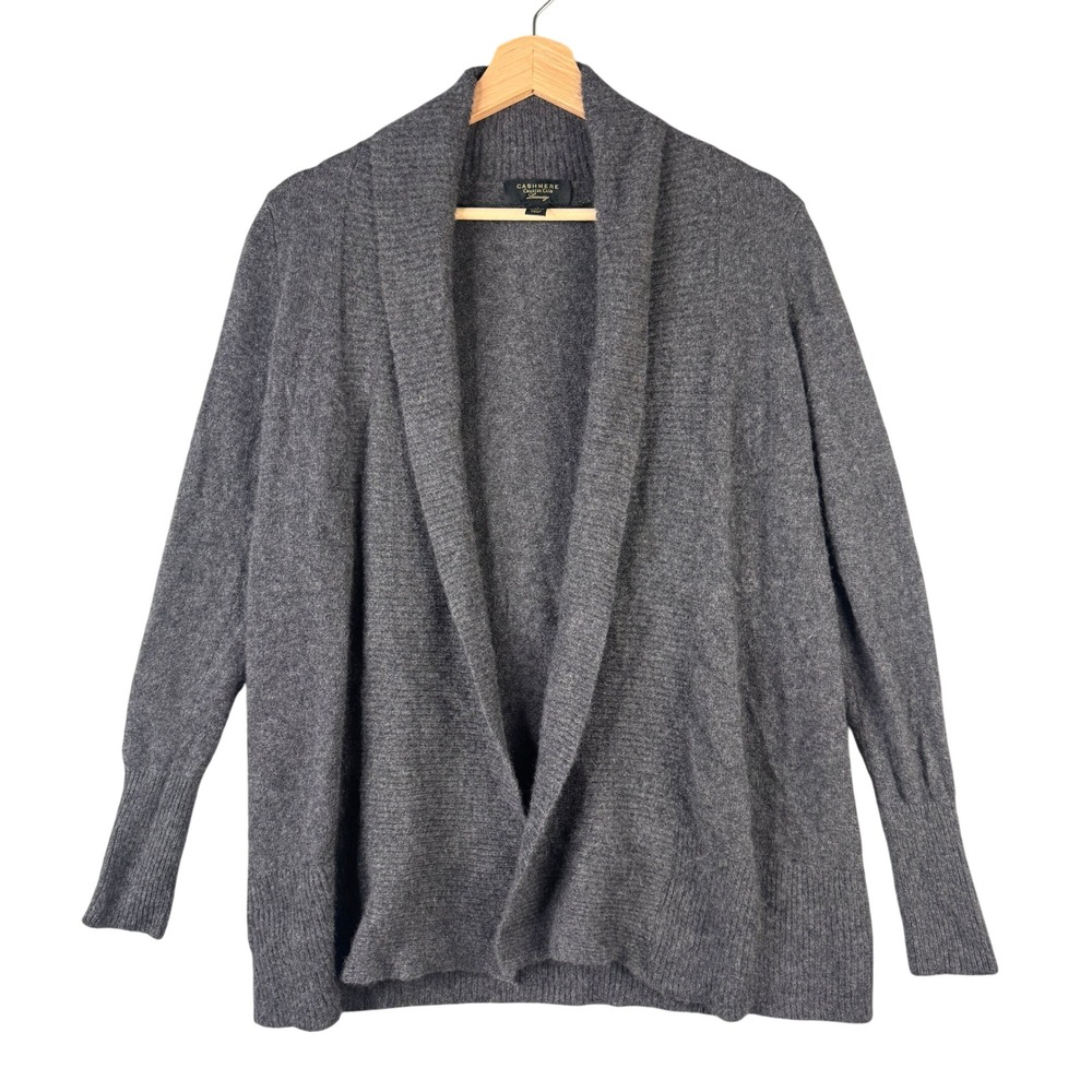 Charter Club Luxury 100% Cashmere Open Front Shawl Collar Cardigan Grey Small
